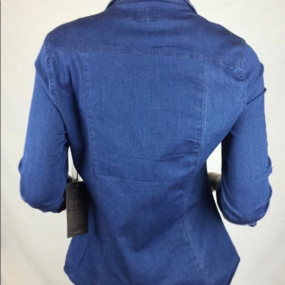 Denim indigo blue stonewashed women’s denim shirt with full front opening - Picture 2 of 11